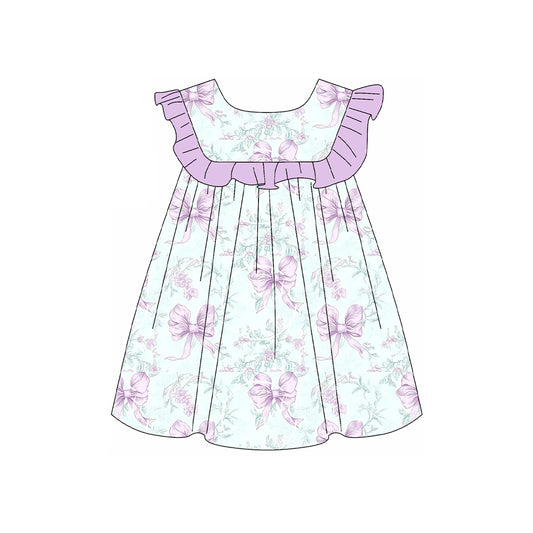 pre -order purple bow sleeveless print girl dress GSD2158