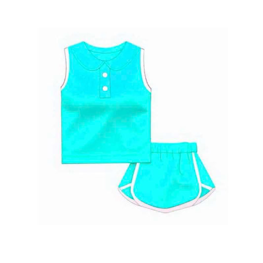 pre -order cyan button sleeveless print girl dress GSD2160