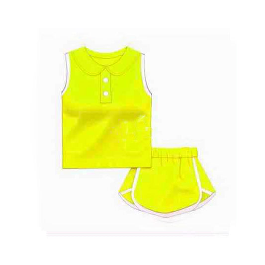 pre -order yellow button sleeveless print girl dress GSD2161