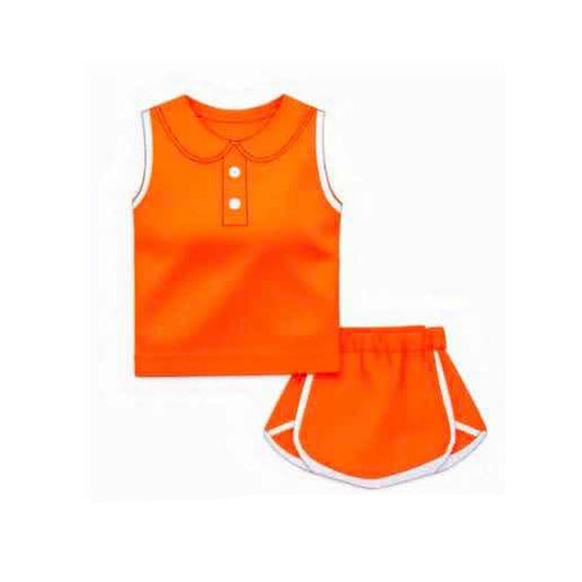 pre -order orange button sleeveless print girl dress GSD2162