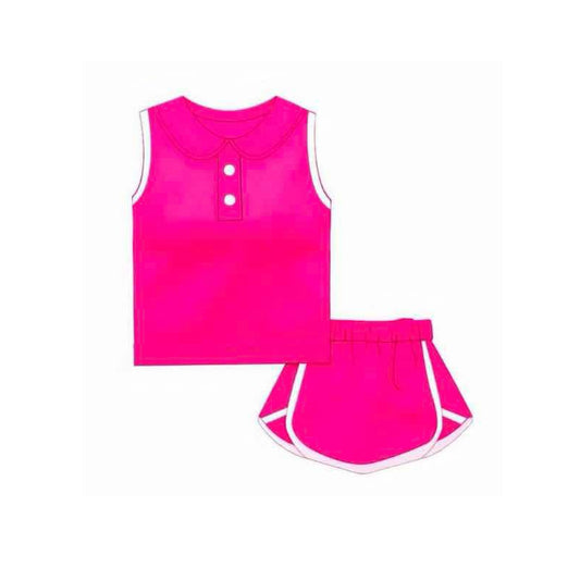 pre -order hot pink button sleeveless print girl dress GSD2163