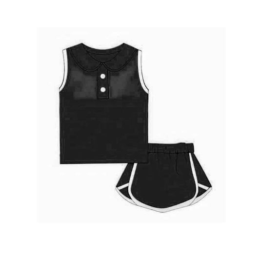 pre -order black button sleeveless print girl dress GSD2165