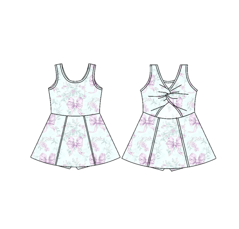 pre -order purple flowers sleeveless print girl yoga dress GSD2166