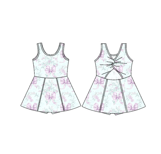 pre -order purple flowers sleeveless print girl yoga dress GSD2166