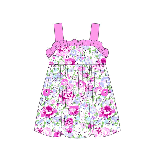pre -order purple flowers sleeveless print girl dress GSD2169