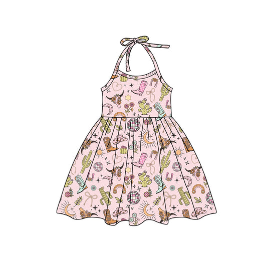 pre -order cowgirl boots sleeveless print girl dress GSD2170