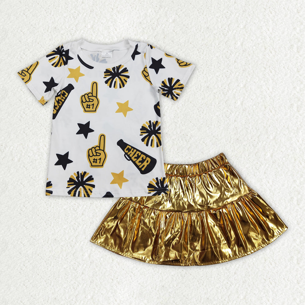 pre -order Cheer firework  golden sequin  print girl dress GSD2173