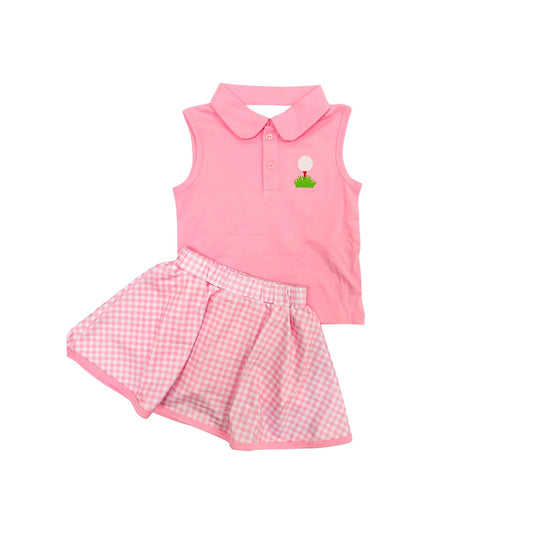 pre -order pink golf print girl yoga dress GSD2177