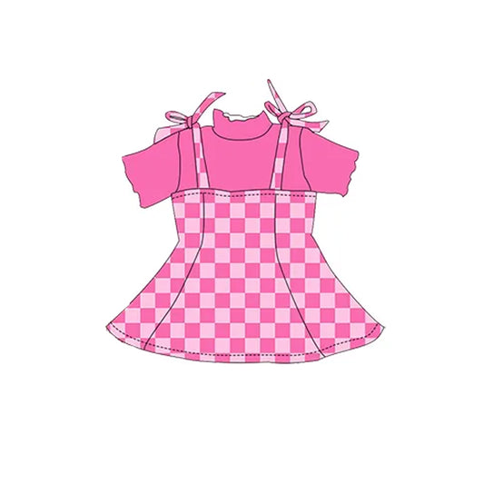 pre -order hot pink plaid print girl dress GSD2180