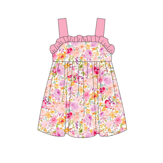 pre -order pink flowers print girl dress GSD2181