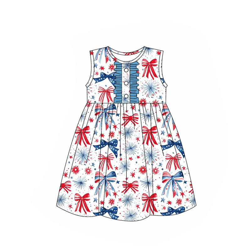 pre -order 4th of july bows print girl dress GSD2186