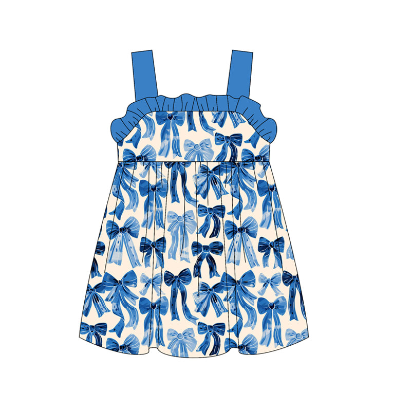 pre -order Blue bows print girl dress GSD2191