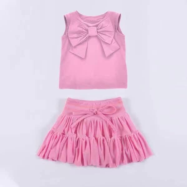 pre -order pink bow print girl cotton dress GSD2192