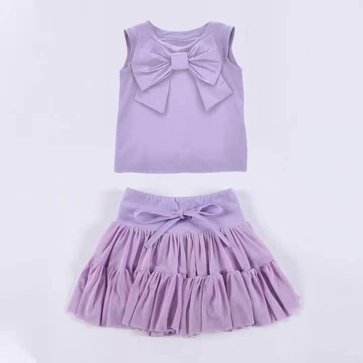 pre -order purple bow print girl cotton dress GSD2193