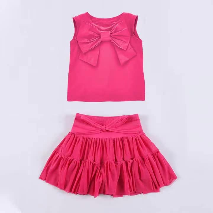 pre -order hot pink bow print girl cotton dress GSD2195