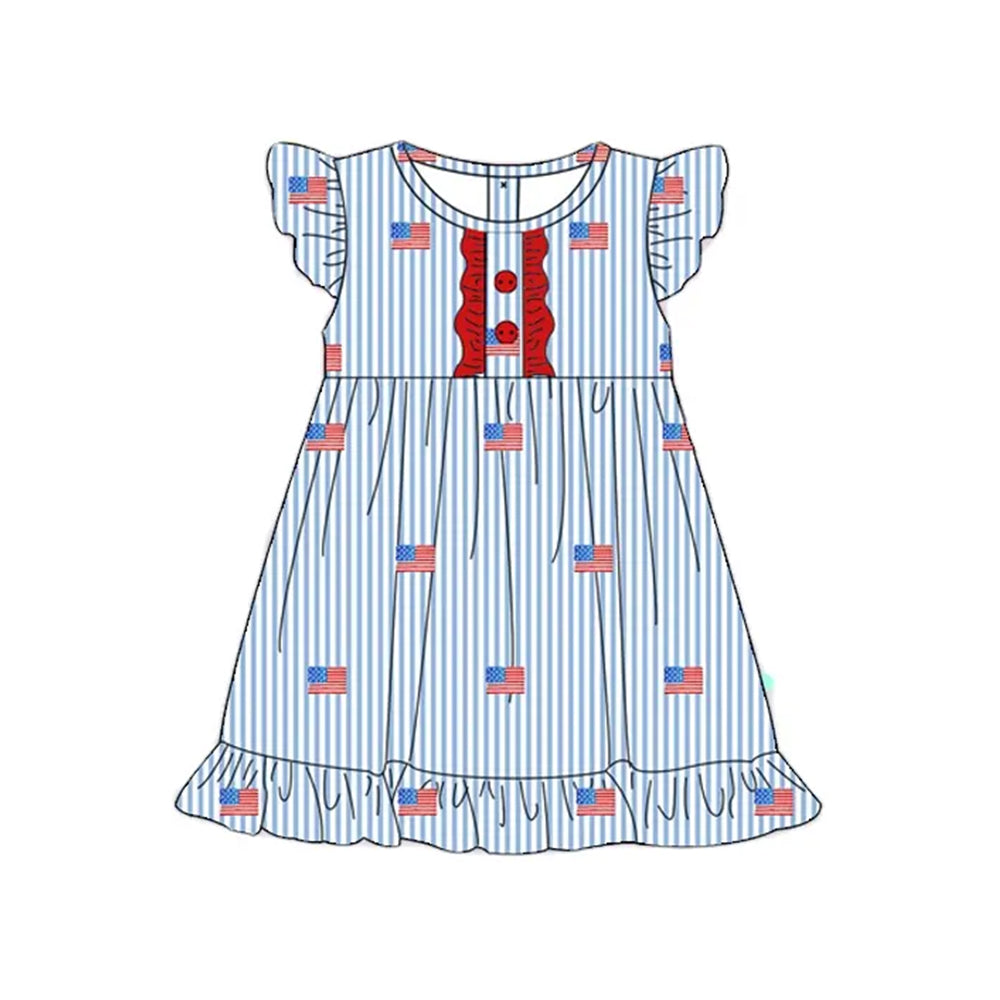 pre -order bliue stripe flag print girl cotton dress GSD2196