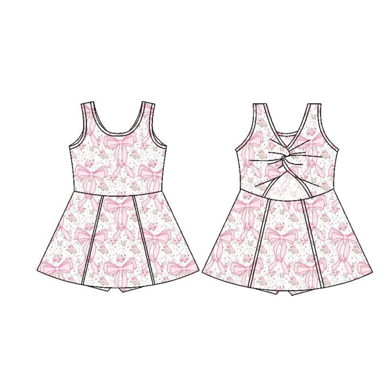 pre -order pink bows print girl yoga dress GSD2199