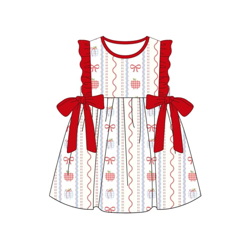 pre -order red stripe bows print girl dress GSD2201