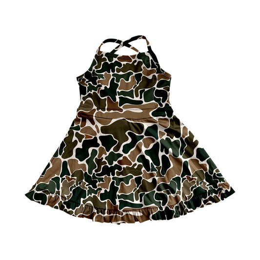 pre -order brown camo print girl yoga dress GSD2309