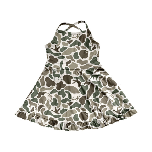 pre -order green camo print girl yoga dress GSD2311