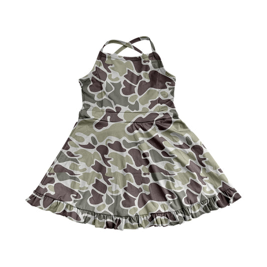 pre -order green camo print girl yoga dress GSD2312