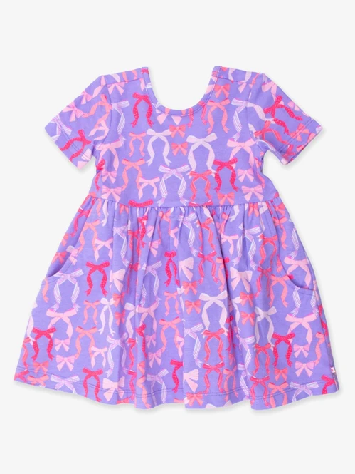 pre -order purple bows print girl dress GSD2318