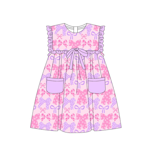 pre -order purple pink bows print girl dress GSD2319
