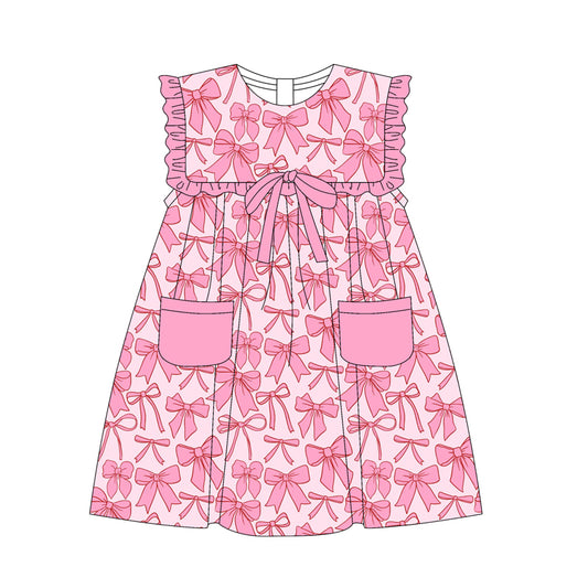 pre -order pink bows pocket print girl dress GSD2321