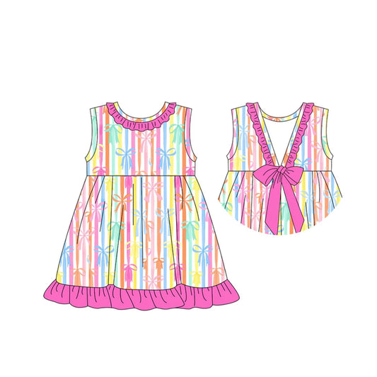 pre -order colorful stripe bows pocket print girl dress GSD2322