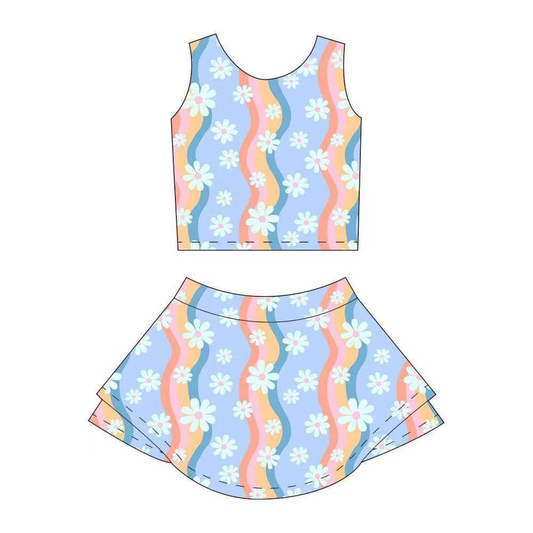 pre -ordercolorful stripe small daisy print girl yoga dress GSD2328