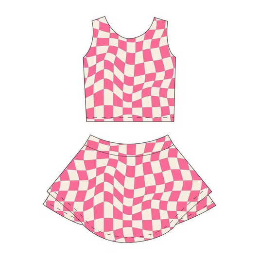 pre -order pink plaid print girl dress GSD2329