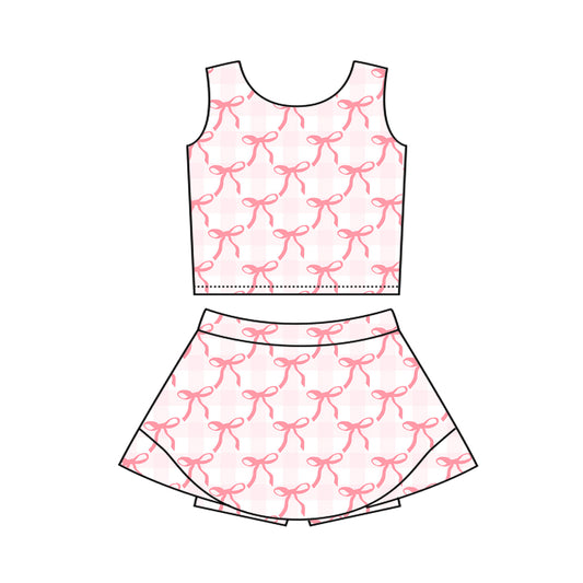 pre -order pink bows print girl dress GSD2337