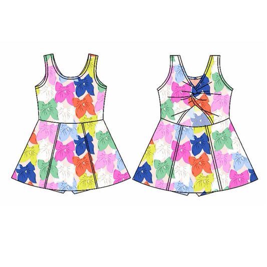 pre -order colorful bows print girl yoga dress GSD2339