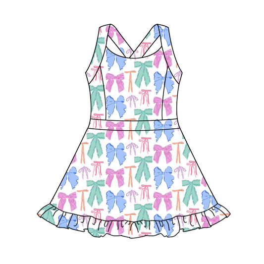 pre -order colorful bows print girl yoga dress GSD2340