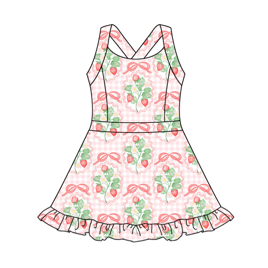 pre -order pink plaid fruits print girl dress GSD2342