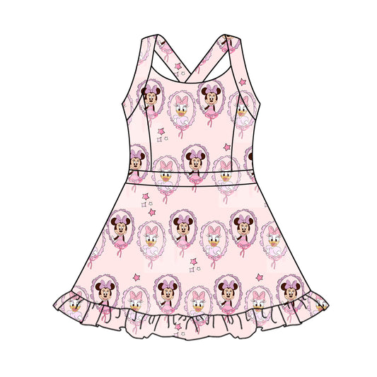 pre -order pink cartoon print girl dress GSD2343