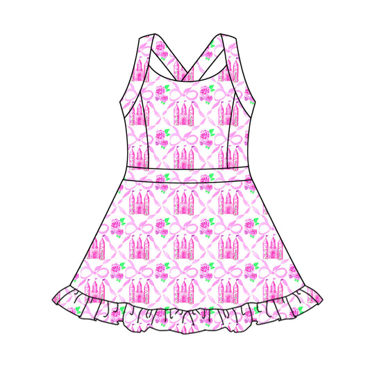 pre -order purple flowers print girl dress GSD2344