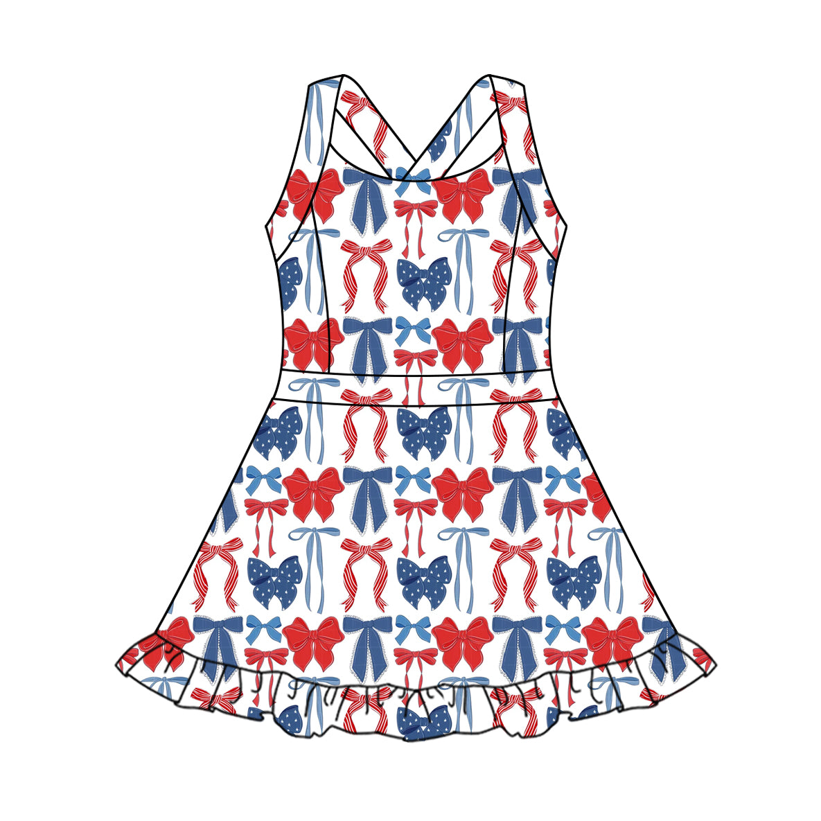 pre -order 4th of july bows print girl dress GSD2345
