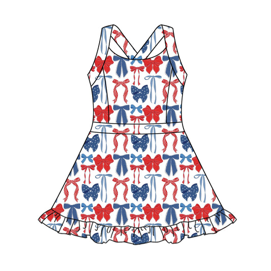 pre -order 4th of july bows print girl dress GSD2345