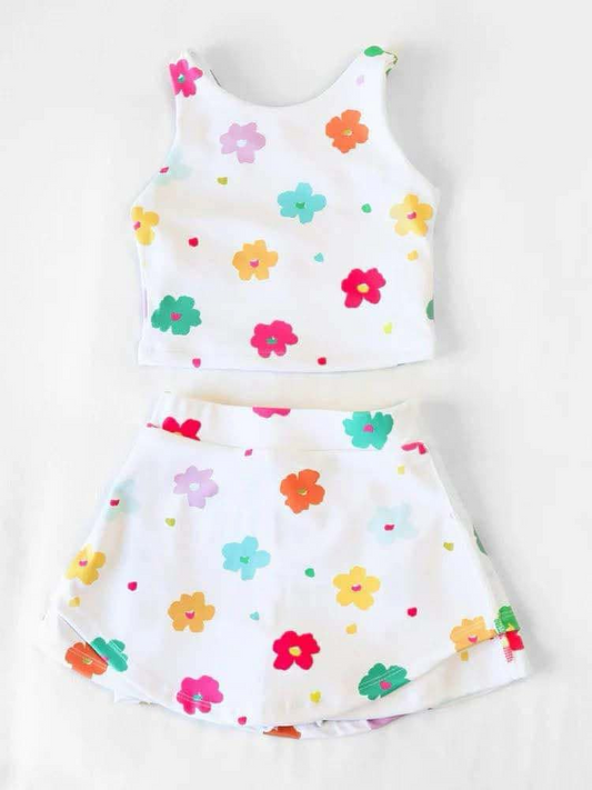 pre -order colorful flowers print girl yoga dress GSD2347