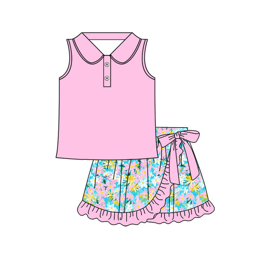 pre -order Pink flowers print girl dress GSD2362