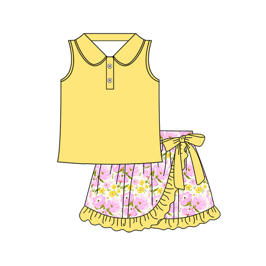 pre -order yellow flowers print girl dress GSD2365