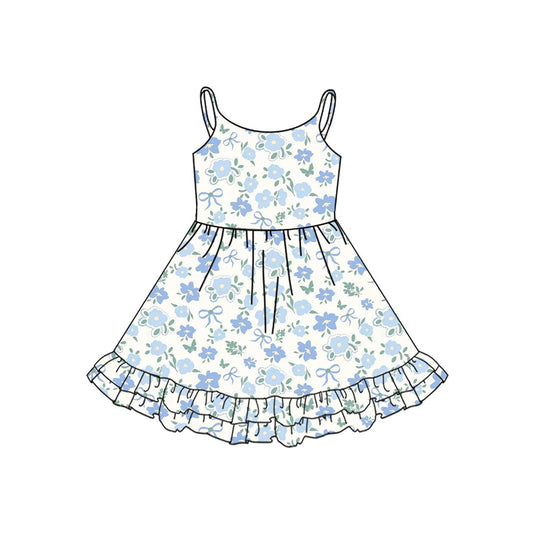 pre -order blue flowers print girl  dress GSD2377