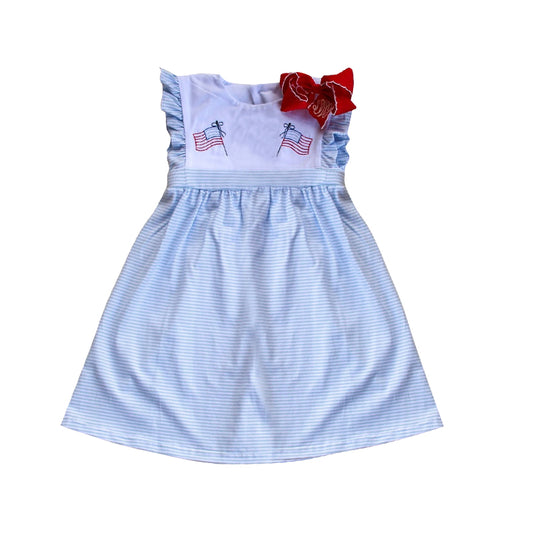 pre -order blue stripe american flag girl dress GSD2378