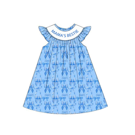 pre -order blue bows mama's beatie print girl dress GSD2383