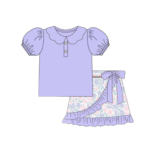 pre -order purple flowers print girl dress GSD2385