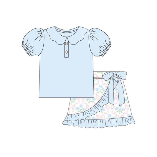 pre -order sky blue flowers print girl dress GSD2386
