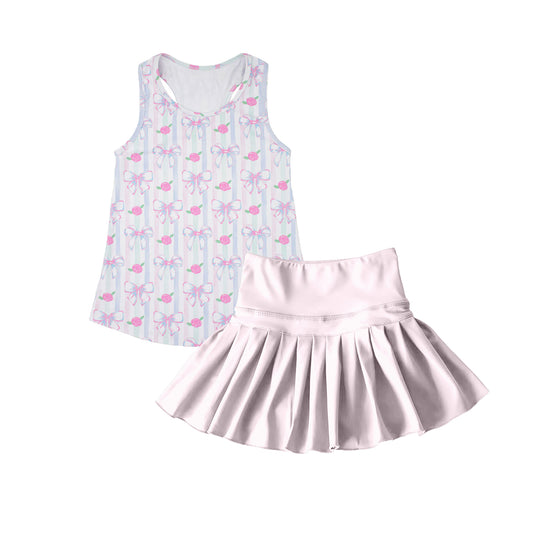 pre -order Pink bows stripe yoga sleeveless print girl set GSD2457