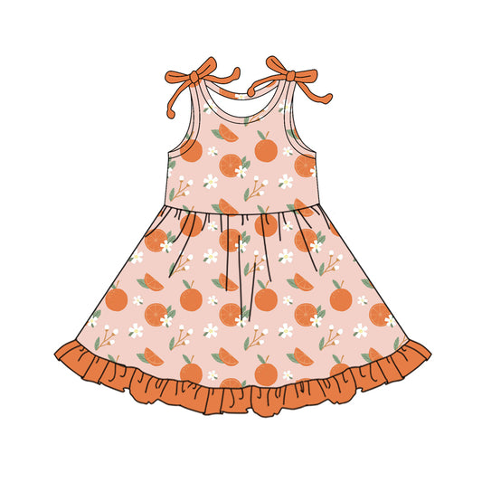 pre -order orange flowers print girl dress GSD2477