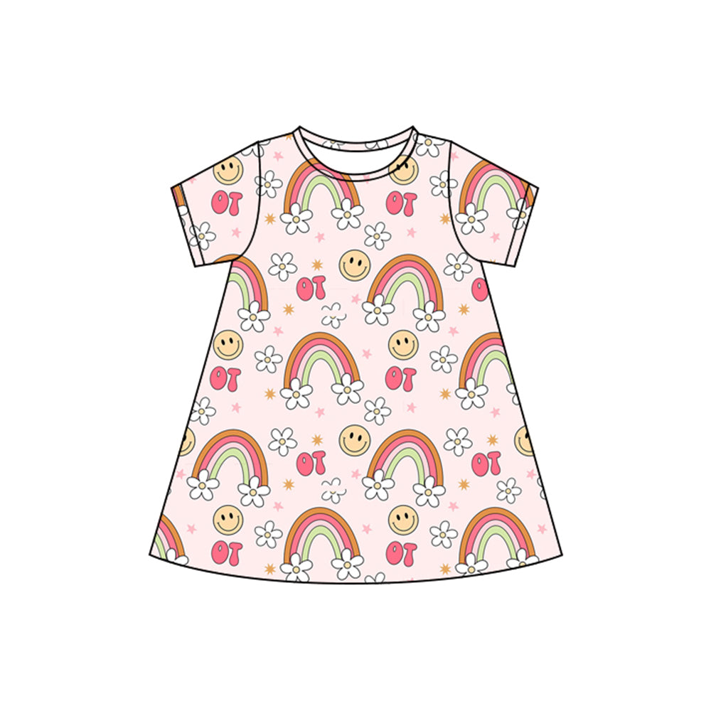 pre -order rainbow flowers print girl dress GSD2478